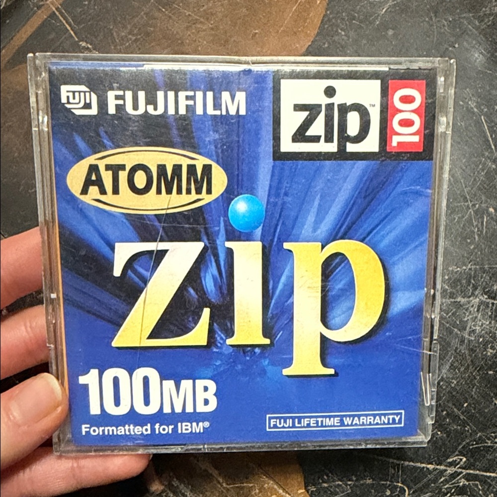 1994 Vintage Fujifilm ATOMM Zip Disk with Blue and Yellow Design